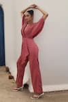 Buy_Couche_Pink Cotton Lycra And Lace Embroidered Floral Flared Sleeve Jumpsuit  _at_Aza_Fashions