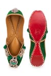 Shop_5elements_Green Velvet Ghungroo Embellished Juttis _at_Aza_Fashions