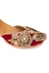 5elements_Maroon Embroidered Velvet Floral Applique Juttis _Online_at_Aza_Fashions