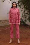 Buy_COUCHÉ BY ANANDINI_Pink Cotton, Lycra, Tulle, Viscose Applique, Floral Overlay Shirt And Pant Set _at_Aza_Fashions