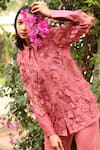 COUCHÉ BY ANANDINI_Pink Cotton, Lycra, Tulle, Viscose Applique, Floral Overlay Shirt And Pant Set _Online_at_Aza_Fashions