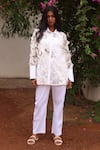 Buy_Couche_Ivory Cotton Lycra Floral Shirt And Pant Set  _at_Aza_Fashions