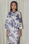 Leh Studios_Blue Cotton Round Neck Chinoserie Print Tunic _Online_at_Aza_Fashions