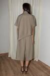 Shop_Leh Studios_Brown Cotton Shawl Neck Ellipse Top _at_Aza_Fashions