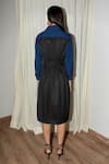 Shop_Leh Studios_Blue Rayon Buckles Collared Broken Fence Color Block Shirt Dress _at_Aza_Fashions
