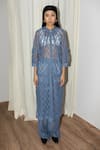 Buy_Leh Studios_Blue Lace Floral Pattern Band Collar Sculpture Dress  _at_Aza_Fashions