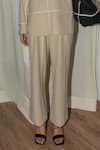 Leh Studios_Beige Rayon Plain Straight Fit Pant _Online_at_Aza_Fashions