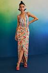 Buy_Diyarajvvir_Pink Lycra, Muslin Embroidery Swirl Print Bodysuit With Skirt _at_Aza_Fashions