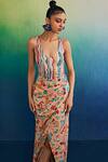 Shop_Diyarajvvir_Pink Lycra, Muslin Embroidery Swirl Print Bodysuit With Skirt _at_Aza_Fashions