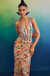 Diyarajvvir_Pink Lycra, Muslin Embroidery Swirl Print Bodysuit With Skirt _Online_at_Aza_Fashions