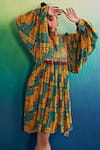 Buy_Diyarajvvir_Blue Crepe Tassels Round Neck Floral Box Print Dress _Online_at_Aza_Fashions