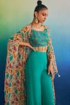 Buy_DiyaRajvvir_Blue Georgette And Crepe Print Floral Bustier Round Neck Broken Cape Pant Set _Online_at_Aza_Fashions