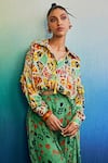 Buy_DiyaRajvvir_Green Mushroom And Georgette Print Floral Collared Neck Balloon Shirt With Pant _Online_at_Aza_Fashions