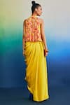 Shop_DiyaRajvvir_Yellow Georgette And Modal Print Floral Halter Neck Broken Top With Skirt _at_Aza_Fashions