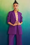 Shop_Diyarajvvir_Purple Lycra, Suede Lapel Collar Blazer Pant Set _at_Aza_Fashions