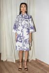 Buy_Leh Studios_Blue Cotton Shawl Neck Tulip Shirt Dress _at_Aza_Fashions