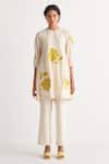 Buy_Shivani Bhargava_Off White Cotton Applique, Embroidery Round Neck Cross Stitch Top And Pant Set _at_Aza_Fashions