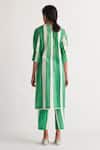 Shop_Shivani Bhargava_Green Cotton, Linen Round Neck Striped Digital Print Kurta And Flared Pant Set _at_Aza_Fashions