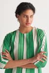 Shivani Bhargava_Green Cotton, Linen Round Neck Striped Digital Print Kurta And Flared Pant Set _at_Aza_Fashions