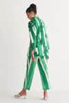 Shop_Shivani Bhargava_Green Cotton Linen Digital Printed Woven Shawl Lapel Striped Tunic And Pant Set _at_Aza_Fashions