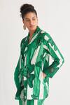 Shivani Bhargava_Green Cotton Linen Digital Printed Woven Shawl Lapel Striped Tunic And Pant Set _at_Aza_Fashions