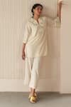 Buy_Shivani Bhargava_Off White Pure Cotton Embroidered Woven Notched Short Tunic And Pant Set _at_Aza_Fashions