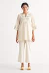 Shivani Bhargava_Off White Pure Cotton Embroidered Woven Notched Short Tunic And Pant Set _Online_at_Aza_Fashions