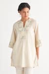 Buy_Shivani Bhargava_Off White Pure Cotton Embroidered Woven Notched Short Tunic And Pant Set _Online_at_Aza_Fashions