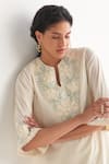 Buy_Shivani Bhargava_Off White Pure Cotton Embroidered Woven Notched Short Tunic And Pant Set 