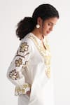 Shivani Bhargava_Ivory Pure Cotton Embroidered Woven Notched Melange Kurta And Pant Set _Online_at_Aza_Fashions