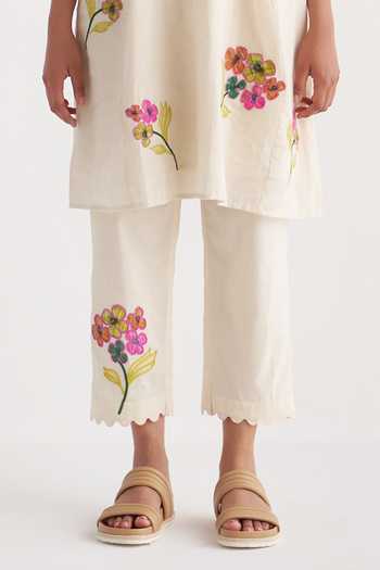 Buy_Shivani Bhargava_Ivory Cotton Embroidery Collared Kurta And Pant Set _Online_at_Aza_Fashions