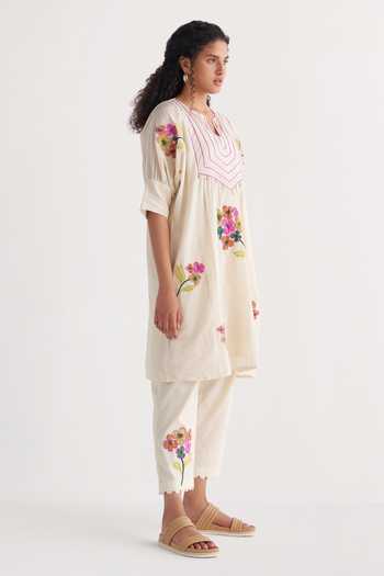 Shop_Shivani Bhargava_Ivory Cotton Embroidery Collared Kurta And Pant Set _Online_at_Aza_Fashions