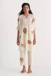 Buy_Shivani Bhargava_Ivory Pure Cotton Applique Embroidered Woven Notched Kurta _at_Aza_Fashions