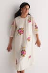 Buy_Shivani Bhargava_Ivory Chanderi Embroidery Round Neck Woven Dress _at_Aza_Fashions