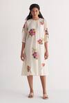 Shivani Bhargava_Ivory Chanderi Embroidery Round Neck Woven Dress _Online_at_Aza_Fashions