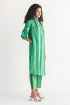 Buy_Shivani Bhargava_Green Cotton, Linen Mandarin Collar Striped Print Dress _Online_at_Aza_Fashions