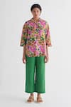 Buy_Shivani Bhargava_Multi Color Cotton Collared Gardenia Floral Print Shirt And Green Pant Set _at_Aza_Fashions