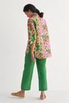 Shop_Shivani Bhargava_Multi Color Cotton Collared Gardenia Floral Print Shirt And Green Pant Set _at_Aza_Fashions
