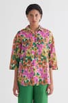 Shivani Bhargava_Multi Color Cotton Collared Gardenia Floral Print Shirt And Green Pant Set _Online_at_Aza_Fashions