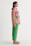 Shop_Shivani Bhargava_Multi Color Cotton Collared Gardenia Floral Print Shirt And Green Pant Set _Online_at_Aza_Fashions