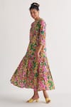 Shivani Bhargava_Multi Color Cotton Embroidery Open Gardenia Floral Digital Print Tiered Dress _Online_at_Aza_Fashions