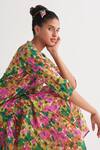 Shop_Shivani Bhargava_Multi Color Cotton Embroidery Open Gardenia Floral Digital Print Tiered Dress _Online_at_Aza_Fashions