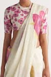 Shivani Bhargava_Ivory Cotton Linen Print Floral Hand Drawn Pattern Saree _Online_at_Aza_Fashions