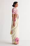 Shivani Bhargava_Ivory Cotton Linen Print Floral Round Neck Hand Drawn Pattern Saree With Blouse _Online_at_Aza_Fashions