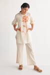 Buy_Shivani Bhargava_Off White Cotton Embroidery Round Neck Flower Stitch Long Top With Pant _at_Aza_Fashions