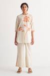 Shivani Bhargava_Off White Cotton Embroidery Round Neck Flower Stitch Long Top With Pant _Online_at_Aza_Fashions