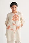 Buy_Shivani Bhargava_Off White Cotton Embroidery Round Neck Flower Stitch Long Top _at_Aza_Fashions