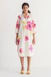Buy_Shivani Bhargava_Ivory Pure Cotton Printed Floral Band Collar Shirt Dress _at_Aza_Fashions