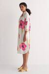 Buy_Shivani Bhargava_Ivory Pure Cotton Printed Floral Band Collar Shirt Dress _Online_at_Aza_Fashions