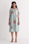Shivani Bhargava_Blue Chanderi Applique Round Neck Floral Bunch Dress _Online_at_Aza_Fashions